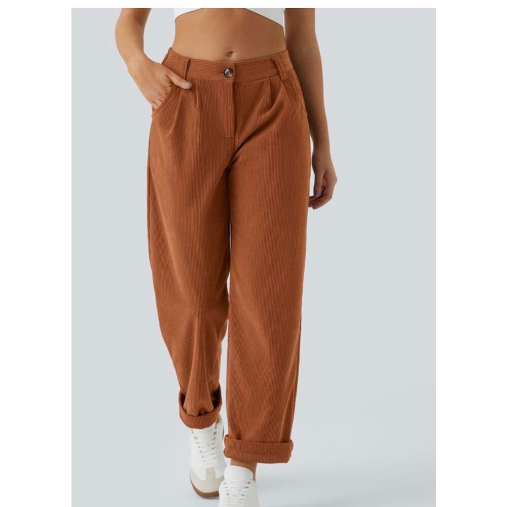 Halara Women's High Rise Button Corduroy Casual Pants Light Brown XL NWT